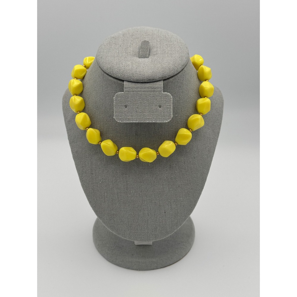 Vintage Crown Trifari Yellow Lucite Bead Necklace Mid Century Modern MCM Gold